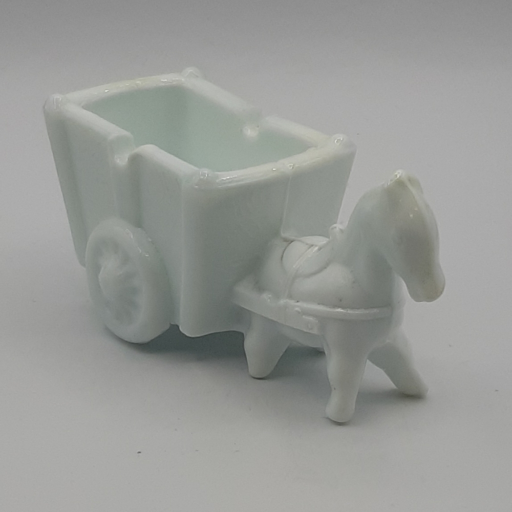 Vintage Westmoreland White Milk Glass Donkey With Cart Toothpick Holder Ashtray